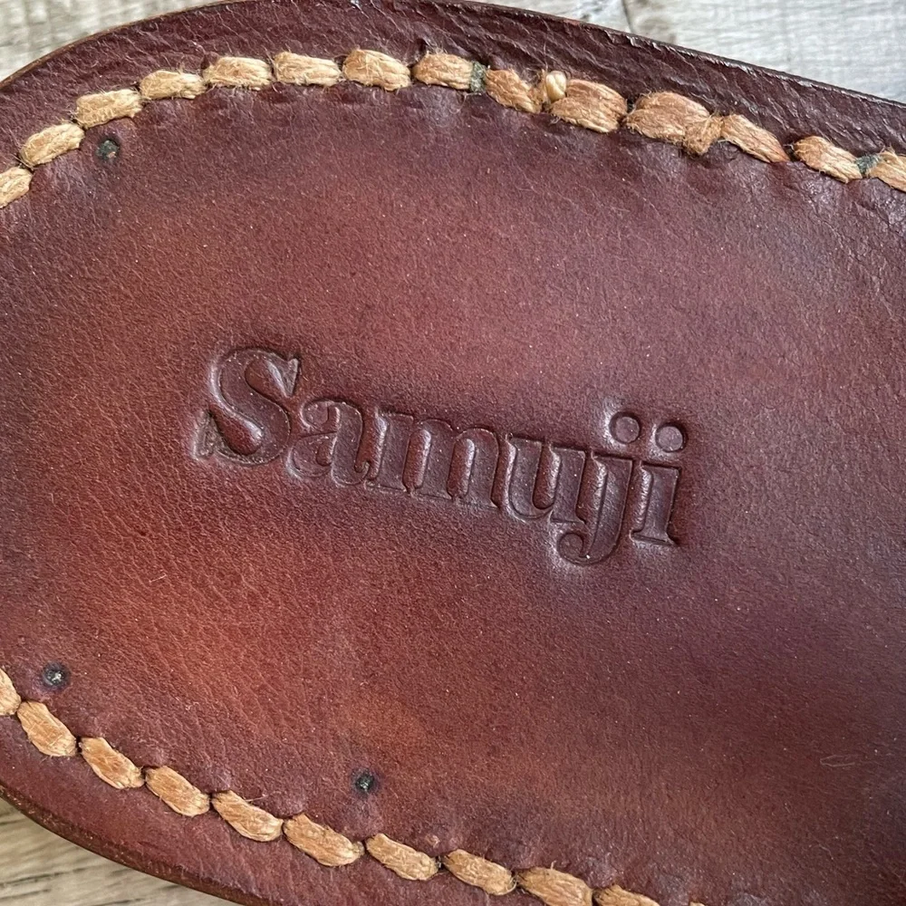Samuji Leather 2 Strap Sandal W/Heel Strap Adjustable Buckle Closure Brown SZ 6